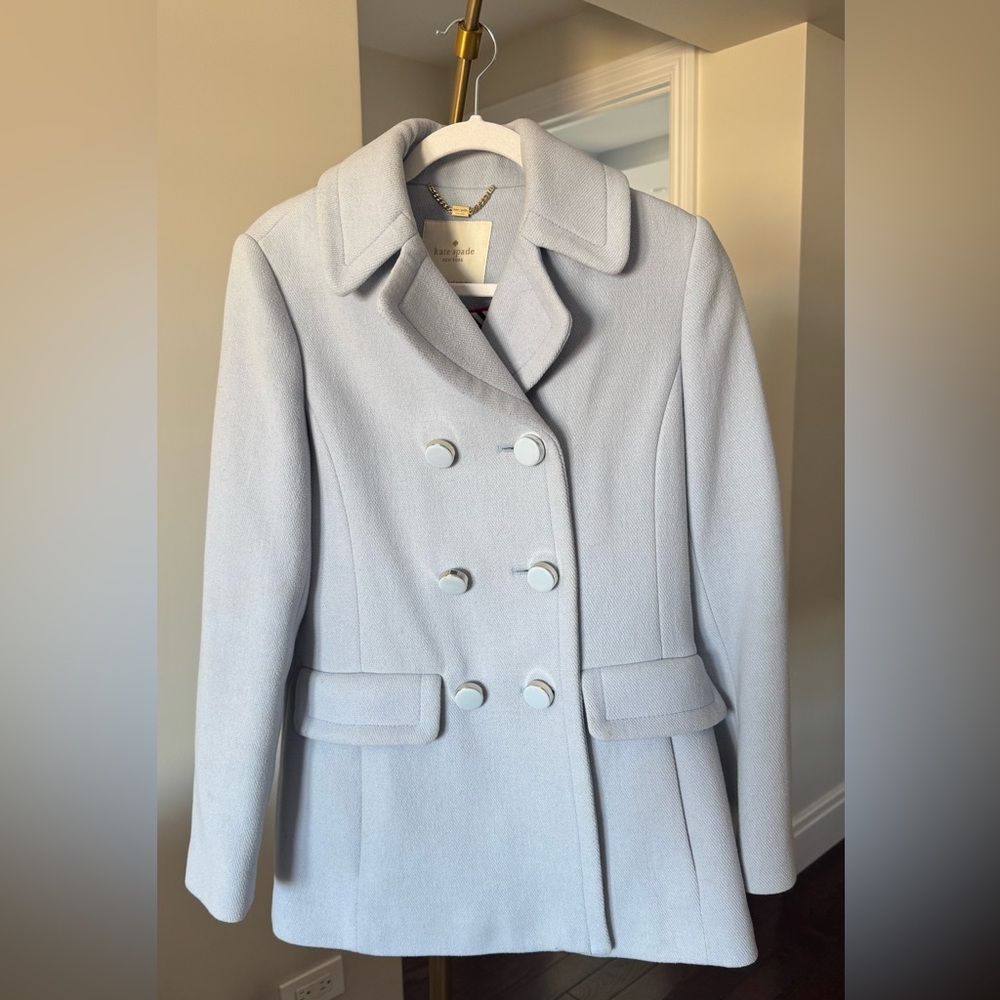 Kate Spade Wool Peacoat in Light Blue with Bow